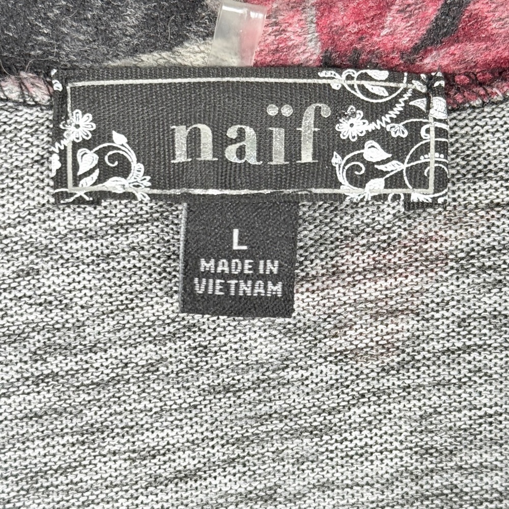 Naïf 2-in-1 Floral Open Front Cardigan Blouse -
Charcoal & Pink Rose Size L - Picture 6 of 7